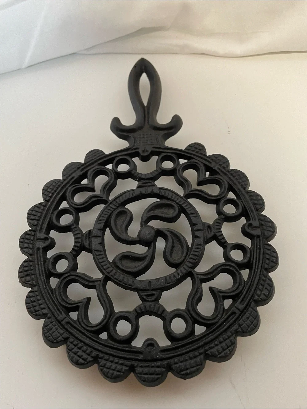 Vintage Style Black Cast Iron Wall Hanging Trivet -